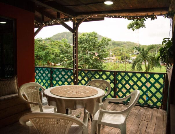Photo of the outside deck of the Soulara Penthouse overlooking soccer field